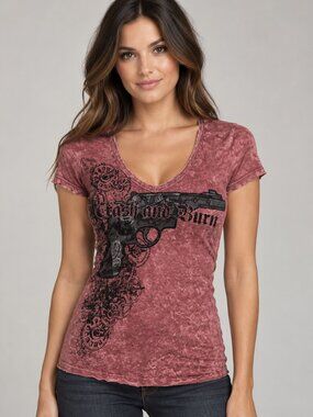 CRASH and BURN embellished short sleeve top Small